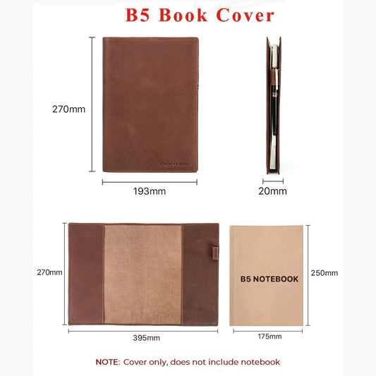 Retro Genuine Leather Book Cover – Sleeve Protector with Pen Holder