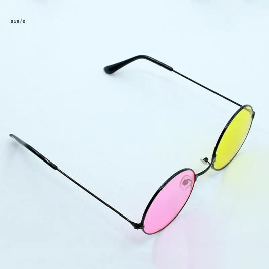 Vintage Round Frame Sunglasses – Mixed Color Cosplay & Photo Prop Eyewear