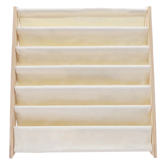 6-Tier Kids Bookshelf – Pine Wood Floor-Standing Bookcase (White/Log Color, 75×30×79cm)
