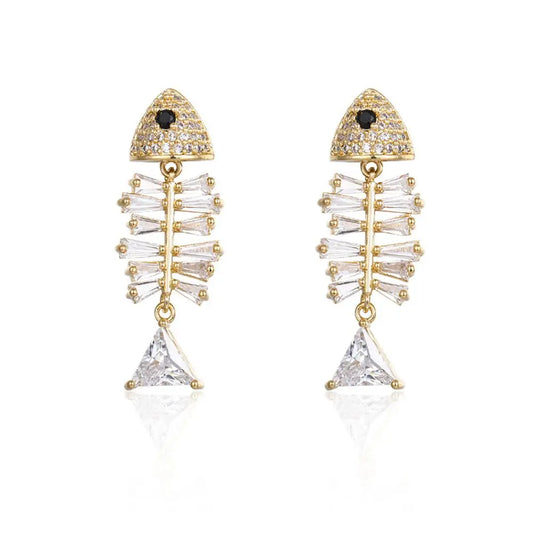 Crystal Dangle Stud Earrings – Zircon Rhinestone Fish Drop Design