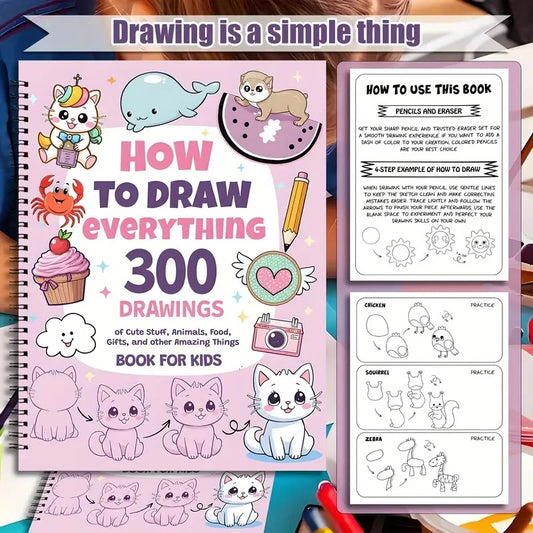 Bview Art Step-by-Step Drawing Guide – 300 Cute Animals, Foods & Creative Patterns