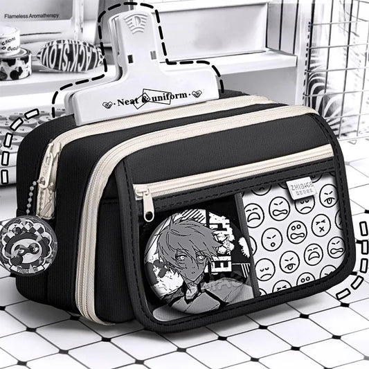 Inkpals Black Pencil Case – Large Capacity Kawaii School Organizer for Kids
