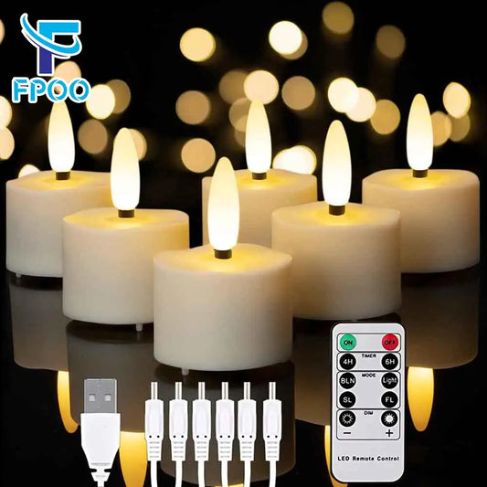 FPOO LED Candles with Rechargeable Battery – Flickering Flameless Lights with Timer & Remote