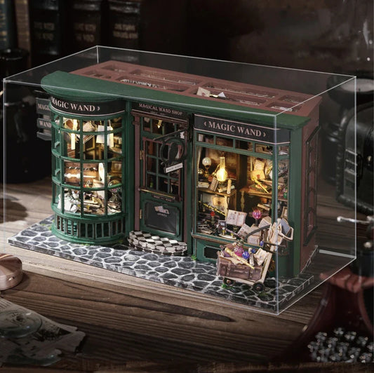 Magic Shop DIY Wooden Dollhouse – Miniature Roombox Kit with Retro Furniture