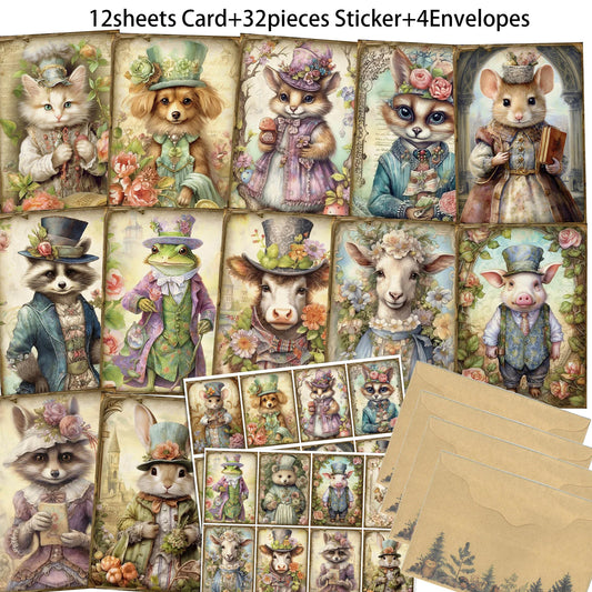JAIIMAN 48pcs Ball Animal Postcard Set – Thick Writable Cards with Envelopes & Stickers for Crafts & Journaling