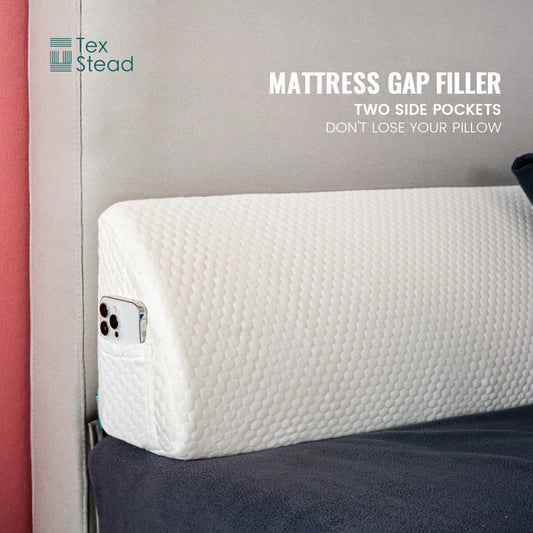 1PC Bed Gap Filler Wedge Pillow – Memory Foam Headboard Cushion with 2 Side Pockets