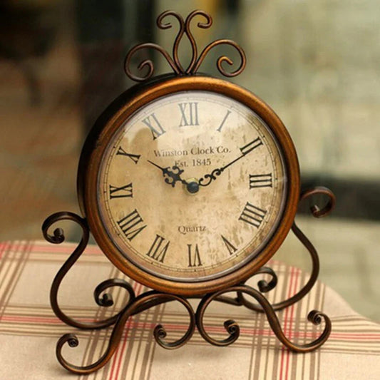Vintage Retro Iron Table Clock – Silent Battery-Operated Home & Office Décor