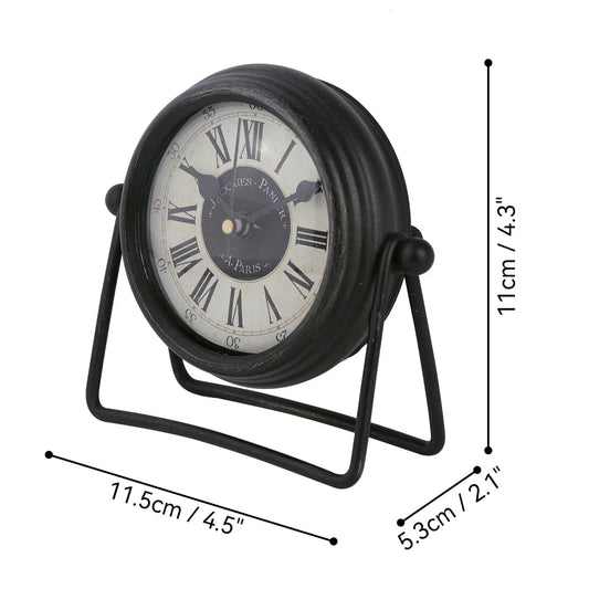 Vintage Black Table Clock Small Retro Desk Clock with Roman Numerals & Metal Stand