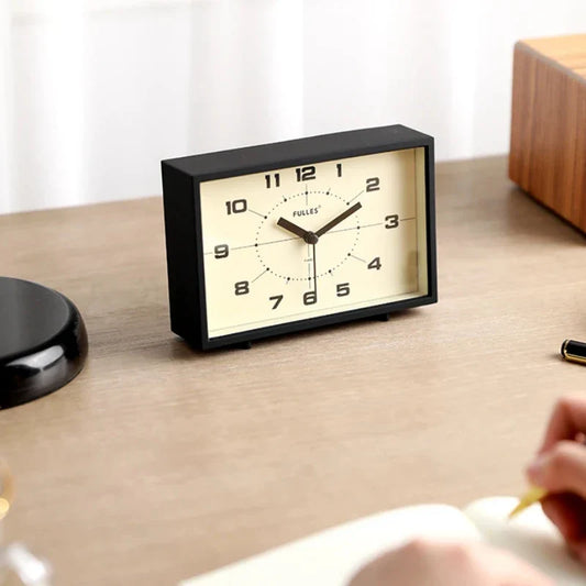 Vintage Night Lamp Alarm Clock – Silent Retro Square Clock for Kids & Seniors