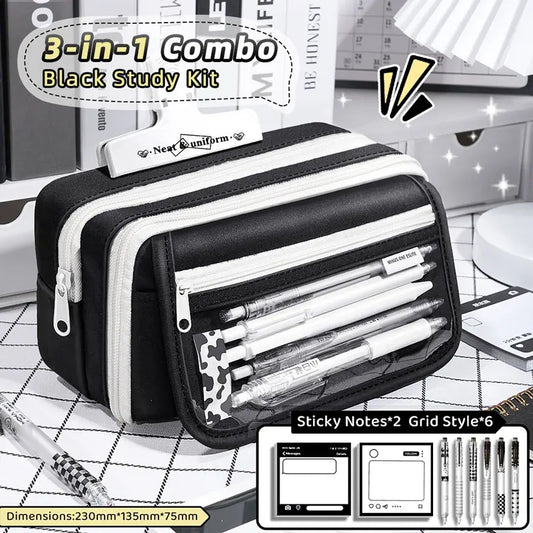 Inkpals Black Pencil Case – Large Capacity Kawaii School Organizer for Kids