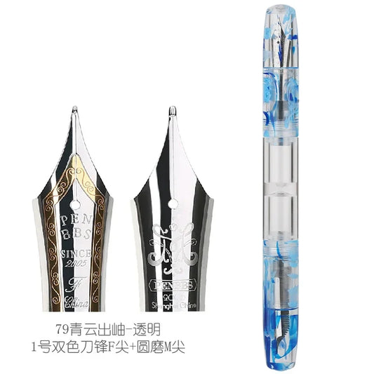PENBBS 469 Resin Fountain Pen – Dual Nib Transparent Design with Double Ink Reservoir