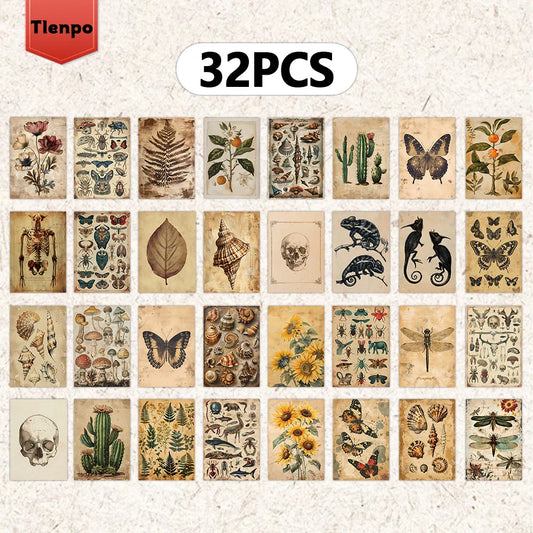 32pcs Botanical Postcard Set – Vintage Floral Style Message & Souvenir Cards (3.93 x 5.7 in)