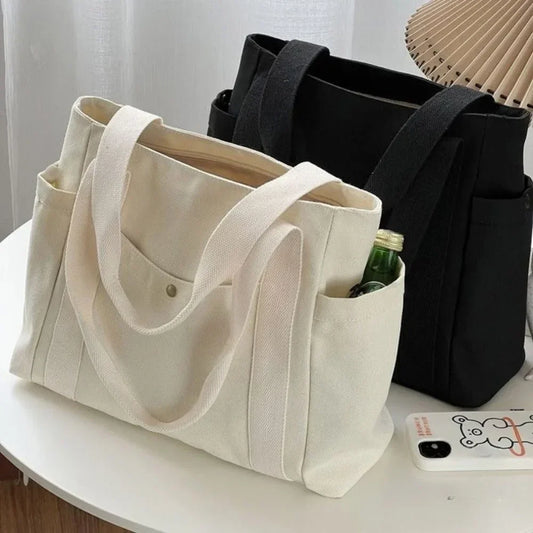 Large Capacity Canvas Tote Bag – College Style Shoulder Bag for Women