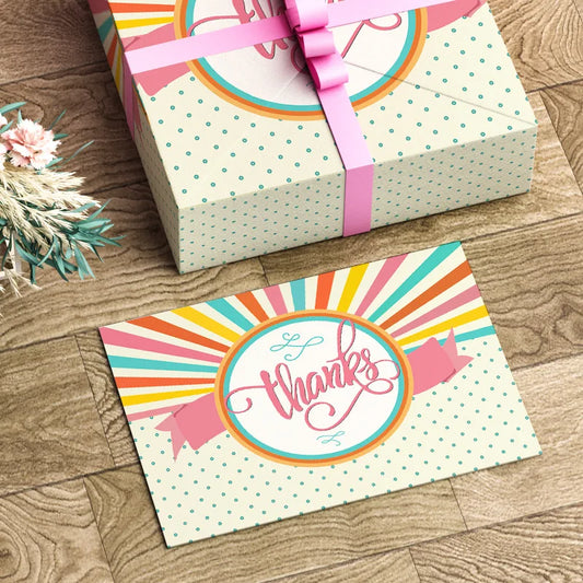 24pcs Folded Thank You Card Set – 6 Styles of Colorful Holiday & Gift Message Cards