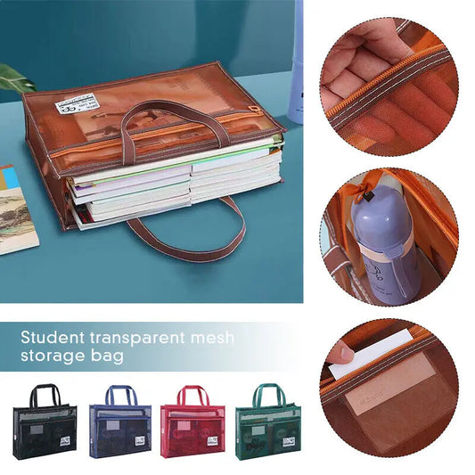 A3 Large Capacity Mesh Art Bag – Zip Handbag for Sketchbooks, Papers & School Supplies