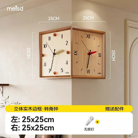 Mid-Century Corner Clock – Double-Sided Retro Wall Clock for Minimalist Scandinavian Decor