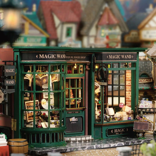 Magic Shop DIY Wooden Dollhouse – Miniature Roombox Kit with Retro Furniture