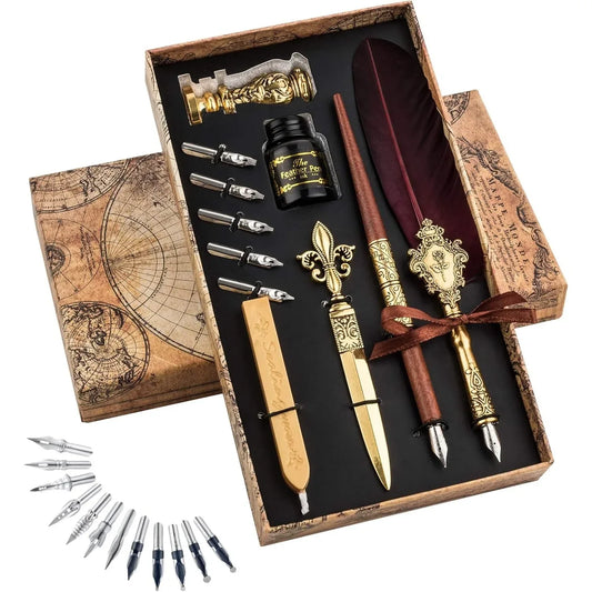 Feather Pen and Ink Set – Quill Calligraphy Fountain Dip Pen Gift Set