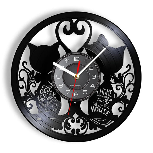 Home Without A Cat Is Just A House – Cat Quote Vinyl Record Wall Clock