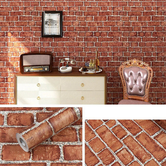 Retro Red-Brown Brick Pattern Self-Adhesive Waterproof Wallpaper – PVC Wall Décor for Dormitory & Living Room