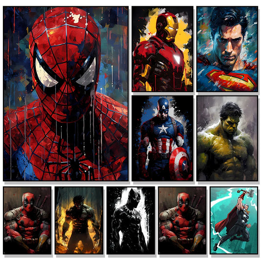 Marvel Superhero Canvas Art Poster – Spider-Man & Iron Man Wall Decor