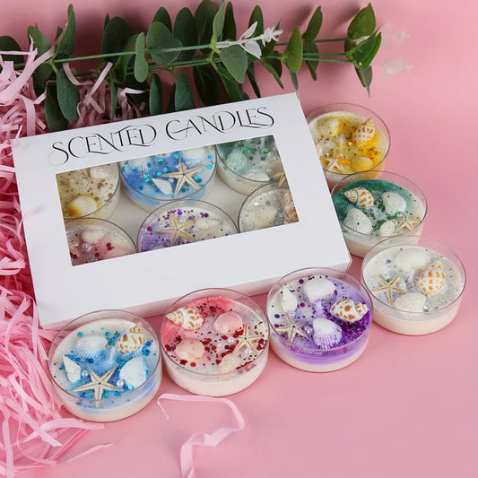6-Piece Seashell Themed Scented Candle Gift Set – With Pearl & Glitter Accents