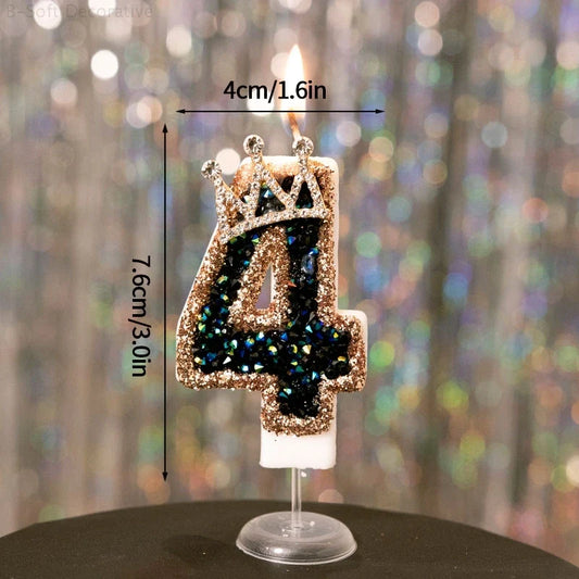 Black Diamond Crown Number Candles (0–9) – Birthday Cake Topper Decoration