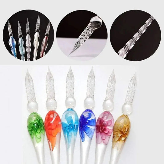 Floral Vintage Crystal Glass Dip Pen Set – Signature Fountain Pen & Ink Writing Tool for Art, Writing, Painting, and Decoration