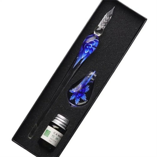 Floral Vintage Crystal Glass Dip Pen Set – Signature Fountain Pen & Ink Writing Tool for Art, Writing, Painting, and Decoration