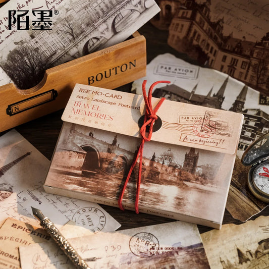 30 Pcs Travel Memories Retro Landscape Postcard Set – Wall Decoration & Greeting Cards for Festivals & Gifts