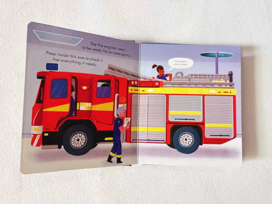 Usborne Peep Inside How a Fire Engine Works – English Learning Flap Picture Book