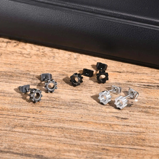 Stainless Steel Gear Stud Earrings for Men & Boys – Punk Rock Ear Jewelry