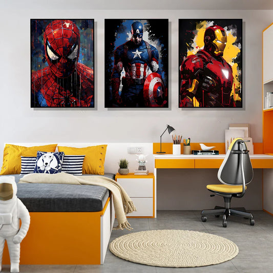 Marvel Superhero Canvas Art Poster – Spider-Man & Iron Man Wall Decor