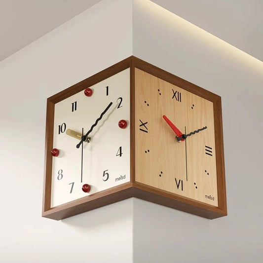 Mid-Century Corner Clock – Double-Sided Retro Wall Clock for Minimalist Scandinavian Decor