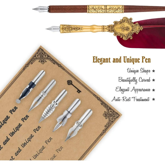 Feather Pen and Ink Set – Quill Calligraphy Fountain Dip Pen Gift Set