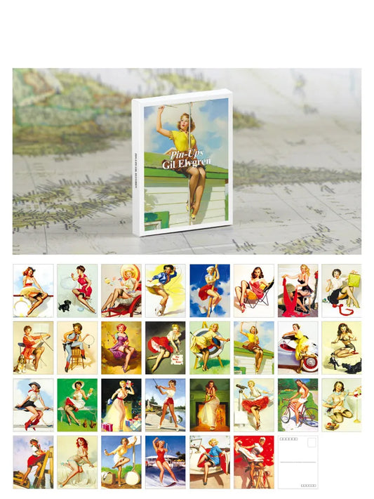 30 Sheets Pin-ups Gil Elvgren Art Series Postcard Set – Mailable Greeting & Gift Cards