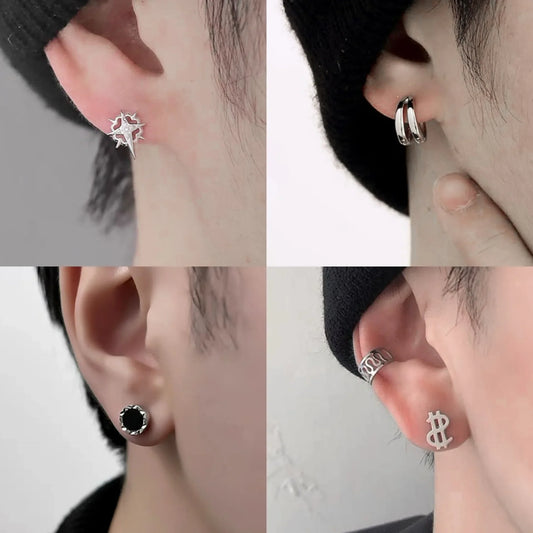 Punk Style Small Hoop Earrings – Unisex Hypoallergenic Silver Studs