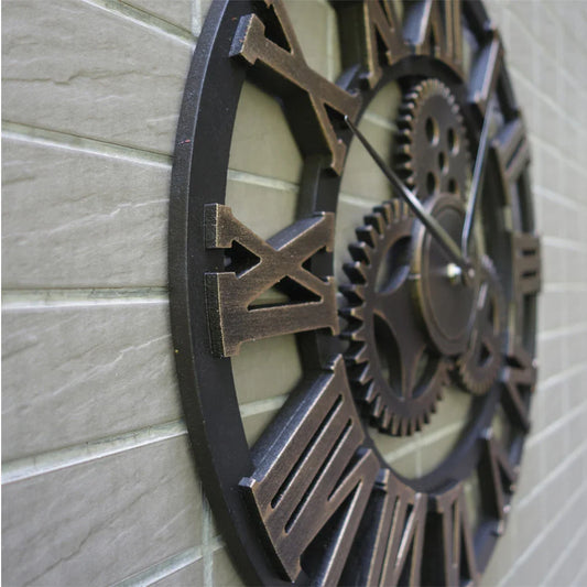Vintage American-Style Steampunk Wall Clock – Metal & Wood Décor for Home or Office