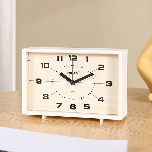 Vintage Night Lamp Alarm Clock – Silent Retro Square Clock for Kids & Seniors