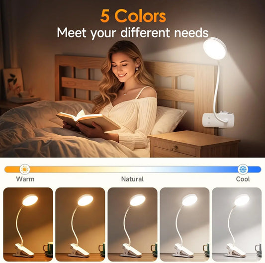 Clip-On Reading Light – Dimmable & Rechargeable Book Light for Reading in Bed