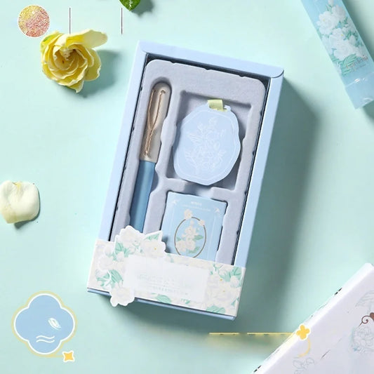 Gardenia Blooming Fountain Pen Gift Set – Elegant EF Nib with Black Ink Cartridges