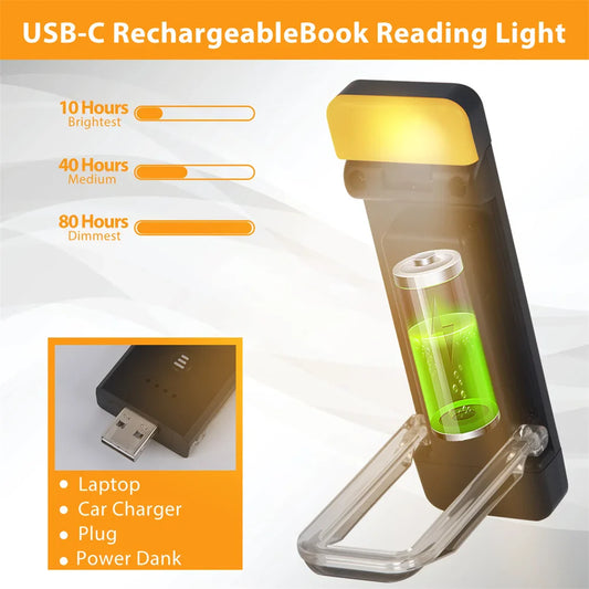 Clip-On Bookmark Book Light with Timer – USB Rechargeable Mini LED Reading Lamp