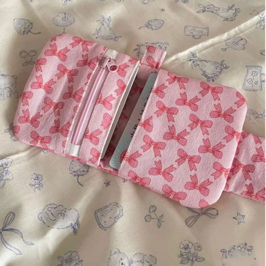Bow Print Pink Canvas Coin Purse – Cute Small Wallet for Girls & Women