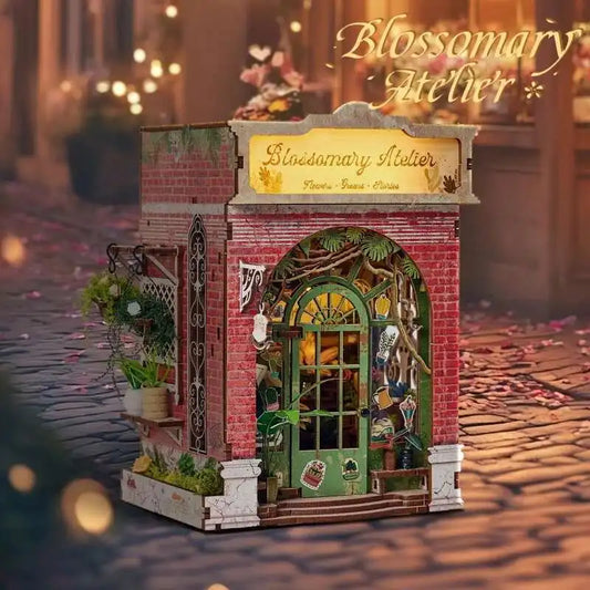 NEW Blossomary Atelier DIY Wooden Book Nook – Miniature Figurine Kit for Bookshelf Decoration