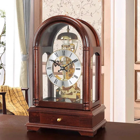Vintage Mechanical Wooden Desk Clock – Luxury Table Timepiece for Modern Interiors
