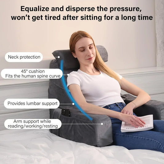 Home Reading Pillow with Armrests – Ergonomic Back Support Cushion for Bed, Chair, TV & Gaming