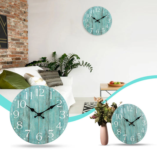 Tea Green Farmhouse Wall Clock – Silent Non-Ticking Turquoise Clock for Kitchen, Office & Home Decor