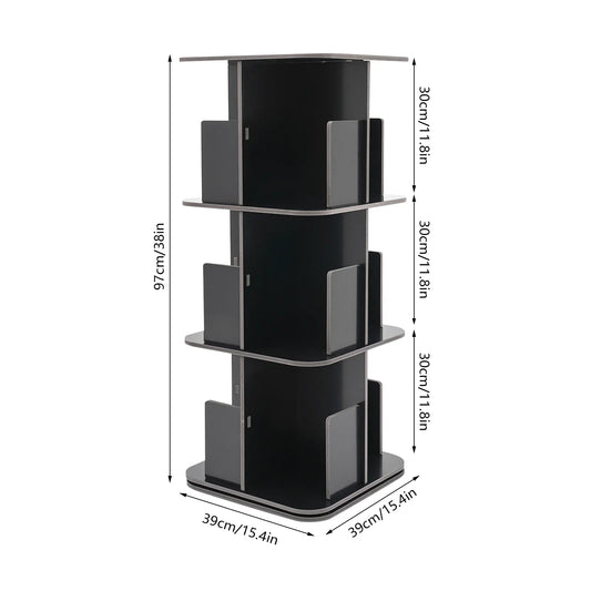 2/3/4-Tier Wooden Rotatable Bookshelf – 360° Display Floor-Standing Storage Rack