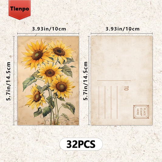32pcs Botanical Postcard Set – Vintage Floral Style Message & Souvenir Cards (3.93 x 5.7 in)