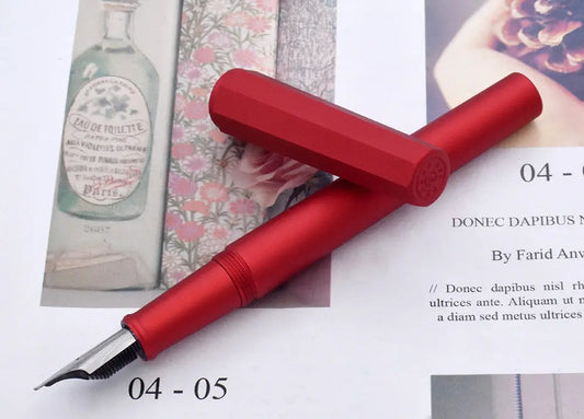 PENBBS 350 Red Fountain Pen – Aluminum Alloy Octagonal Ink Pen with Gift Case